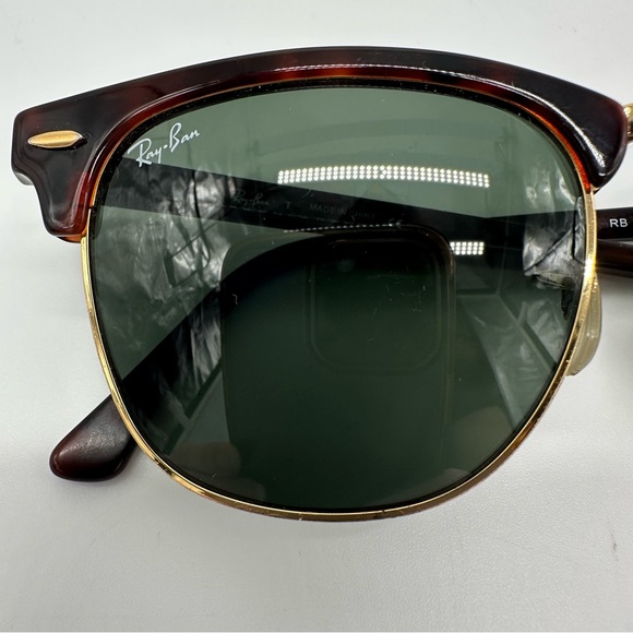 Ray-Ban Clubmaster Tortoiseshell Gold Frame Sunglasses Green Lenses - Picture 6 of 14